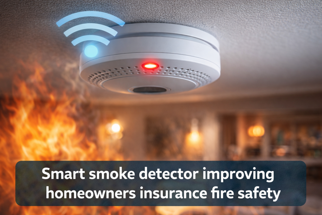 alt="Smart smoke detector improving homeowners insurance fire safety"