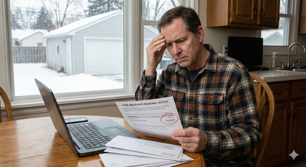 Minnesota homeowner reviewing bill as insurance rates creep